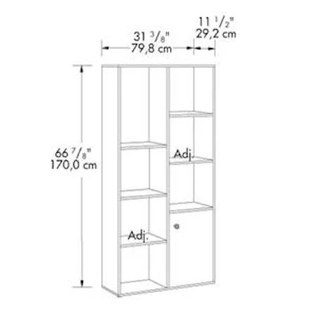 Contemporary Bookcase with 7 Shelves and 1 Door